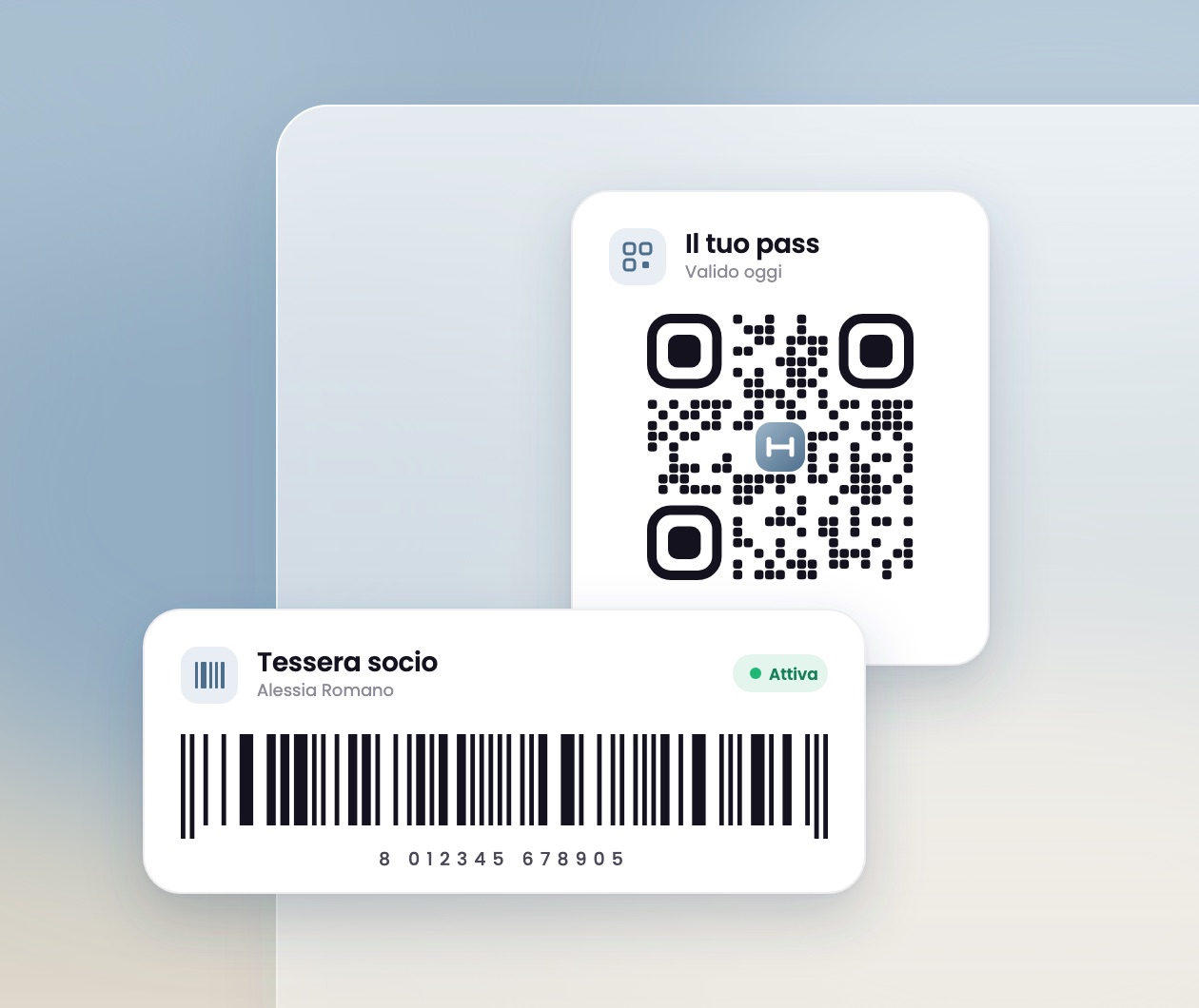 Pass QR code e tessera socio con codice a barre nell'App APP Palestre